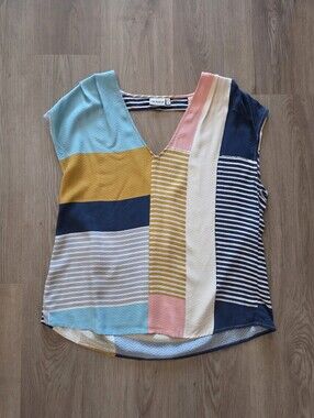 The Odells Wmns Abstract Colorblock Blouse S Cottagecore Boho Vacation Hippie